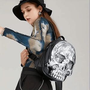 3D Embossed Skull Backpack - Women's Fashion Punk Street-Style Shoulder Bag